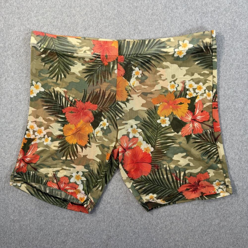 Rouge Collection Women's 4X Tropical Floral Camo Mesh Bike Shorts Stretch VTG